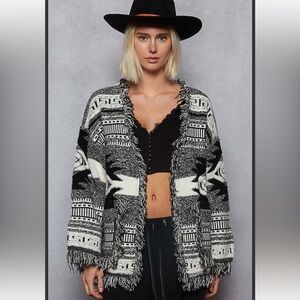 POL Black and White Patterned Cardigan NWOT